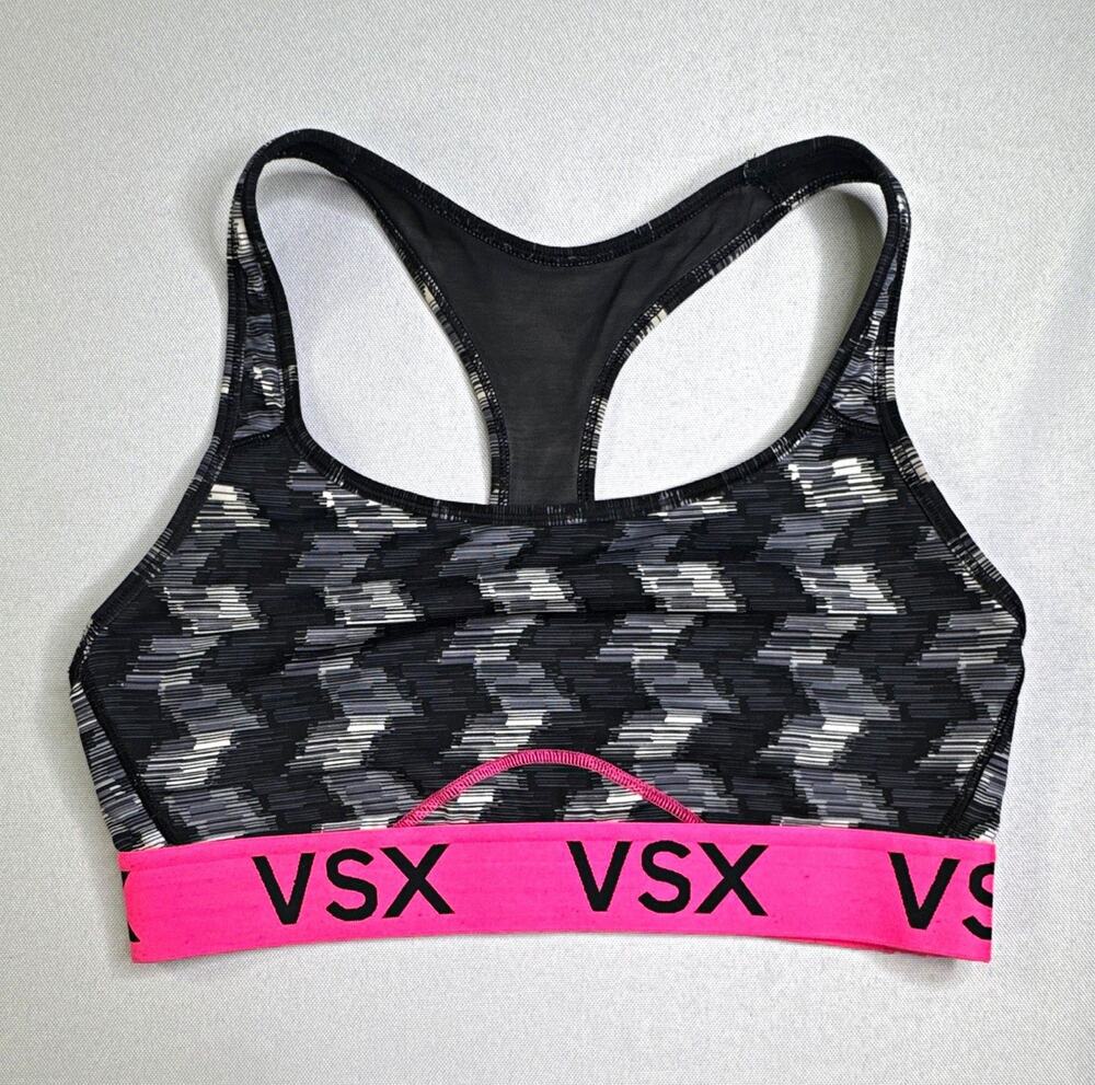 Victoria’s Secret VSX Sport Sports Bra Medium Black Gray Camo Hot Pink Racerback